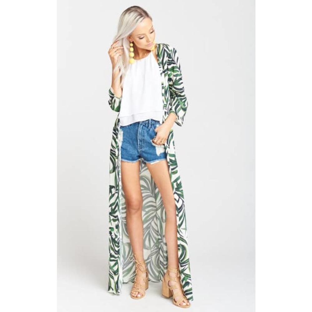 Show Me Your MuMu Green & White Leaf-Print Duster Cardigan